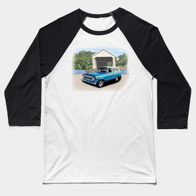 1975 Jeep Cherokee chief in our covered bridge series on back Baseball T-Shirt by Permages LLC